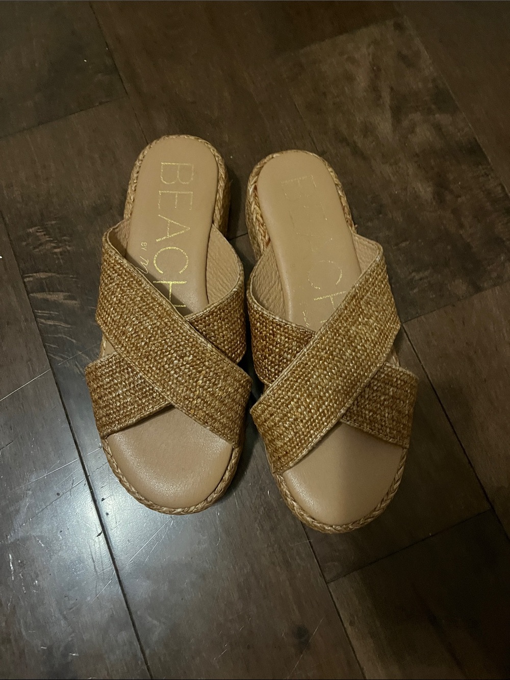 Tan Woven Crossband Slide Mule